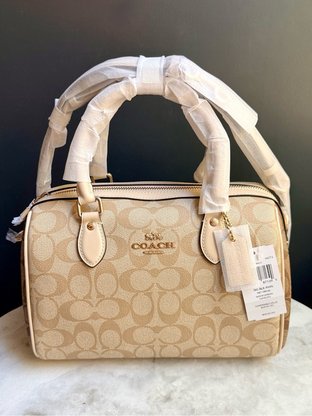 NWT Coach Rowan Satchel Bag in Blocked Signature Canvas-Light Khaki Multi CH486